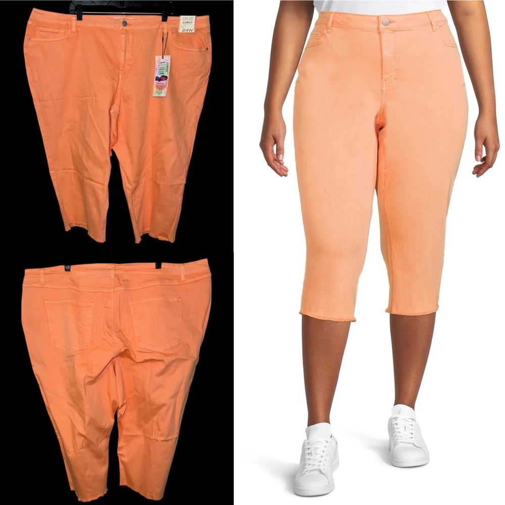 ⬇️Alivia Ford Vibrant Orange Fray Hem Capri Length Jeans